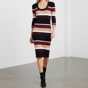Trina Turk St. Elena Ribbed Midi Sweater Dress Striped Wool Blend size Small